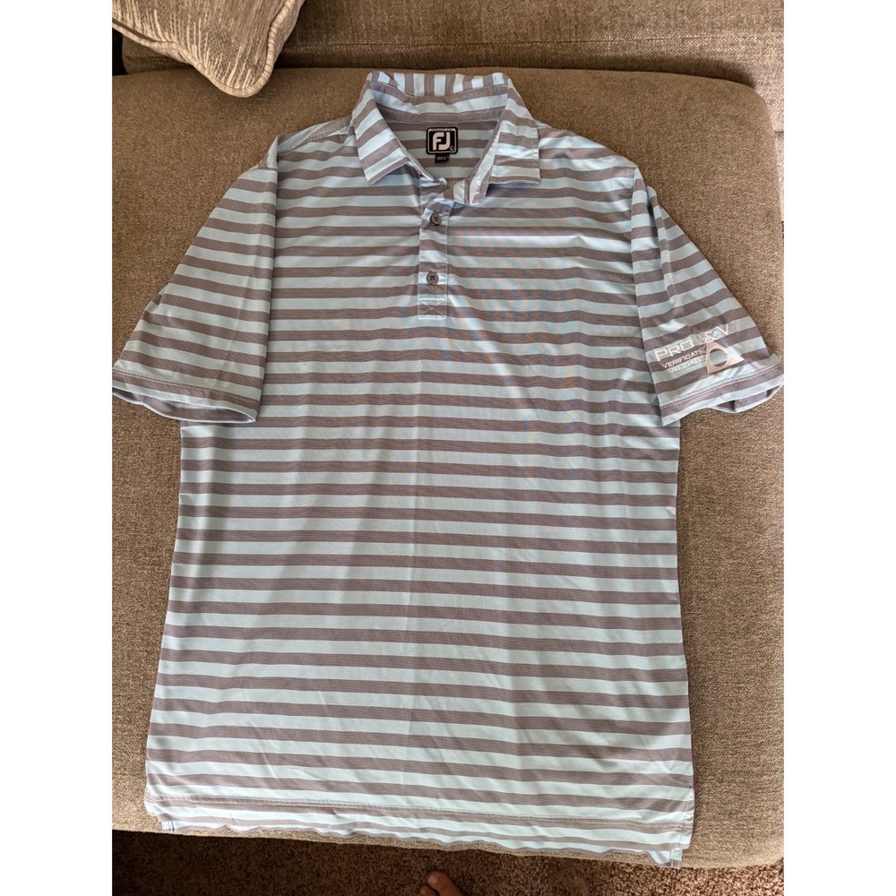 FootJoy Mens Athletic Fit Striped Golf Polo Shirt Blue Brown Large